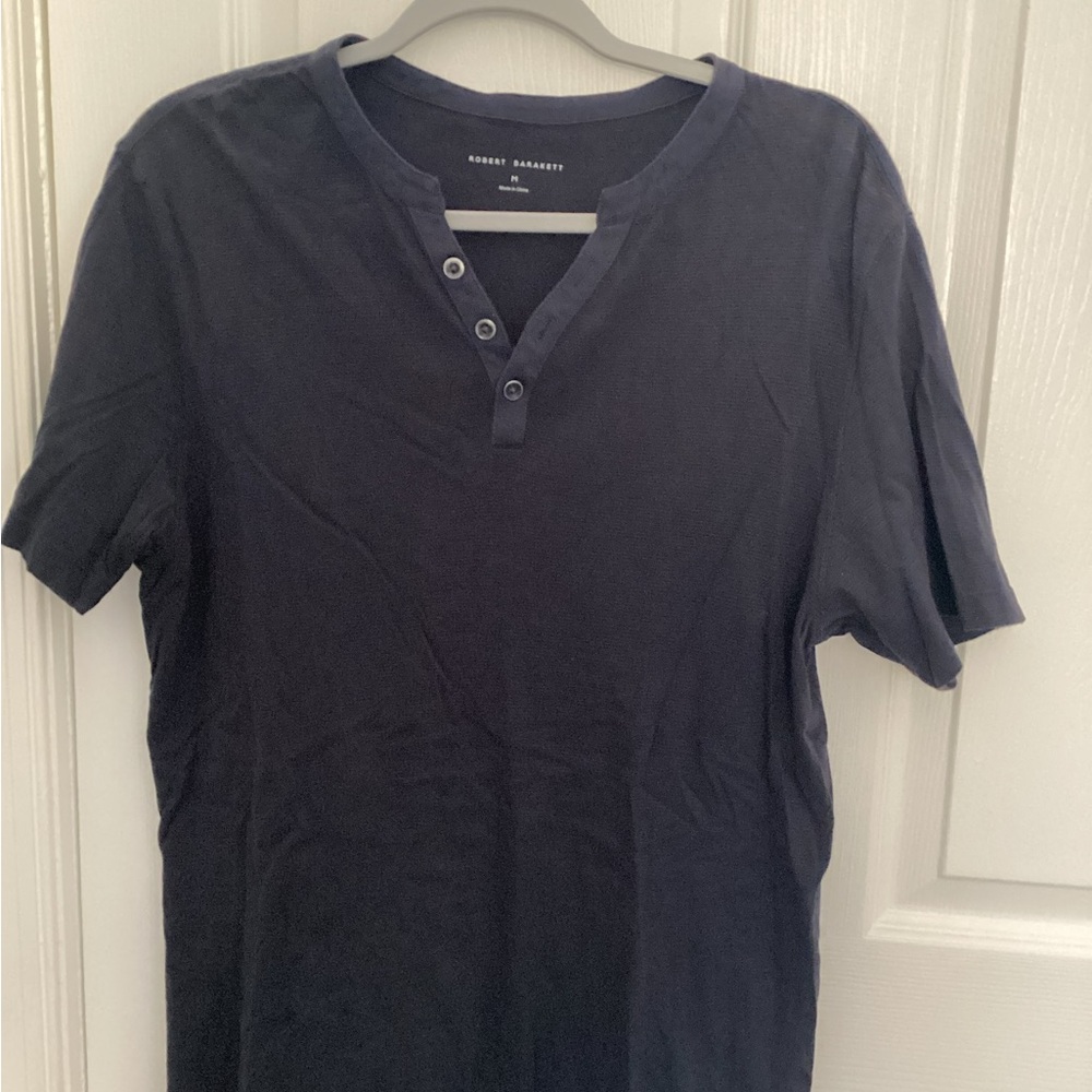 Robert Barakett Men's Button V Neck Navy Tee